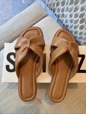 SCHUTZ Cognac Knotted Slide Sandals NEW